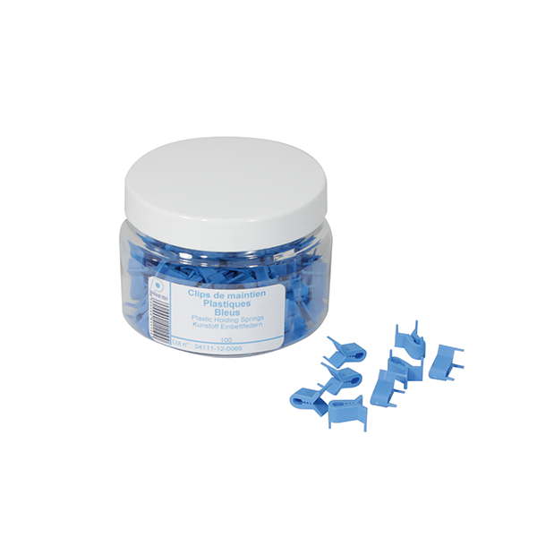 BOX OF 100 BLUE PLASTIC HOLDING CLIPS