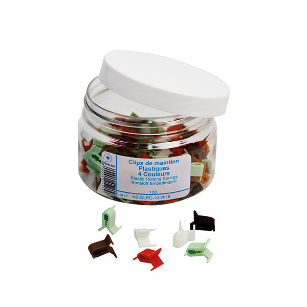 BOX OF 100 COLOURED PLASTIC HOLDING CLIPS